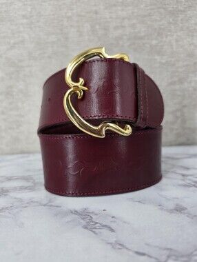 Axcess Italian Vintage Wide Burgundy Leather Waist Belt Gold Buckle **Edit*
